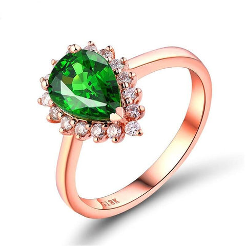 Pear Shaped Tsavorite Halo Ring | Philophrosyne